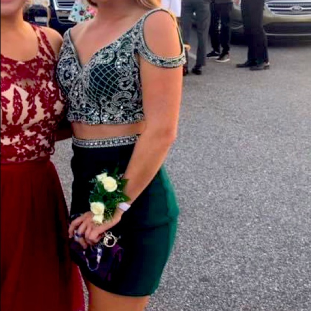 green sherri hill homecoming dress